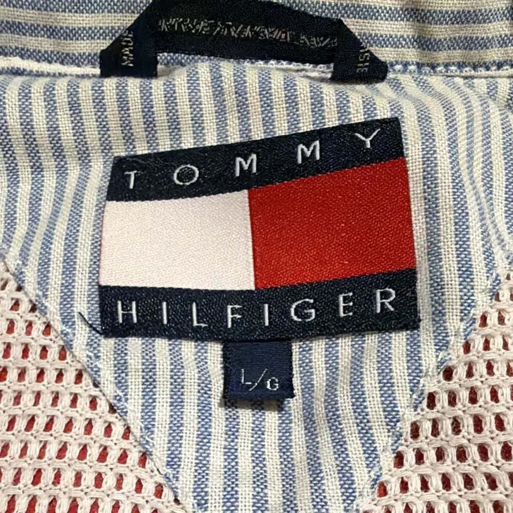 VTG Tommy Hilfiger Mens Red Harrington Sailing Coat Sz L Full Zip Logo Pockets